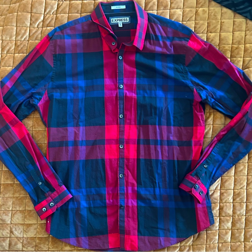Express plaid button down collared shirt men’s size XL